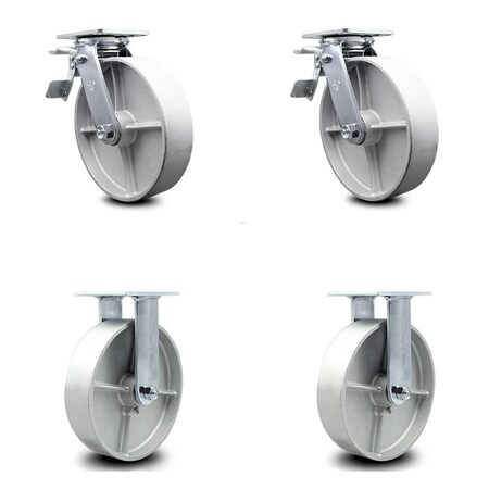 Service Caster 8 Inch Semi Steel Caster Set with Ball Bearings 2 Brakes 2 Rigid SCC-TTL30S820-SSB-2-R-2